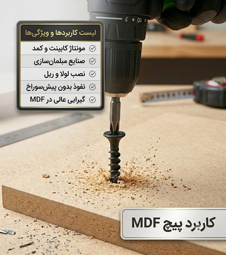 پیچ MDF مشکی 16×4 میلیمتر(بسته 1000 عددی)